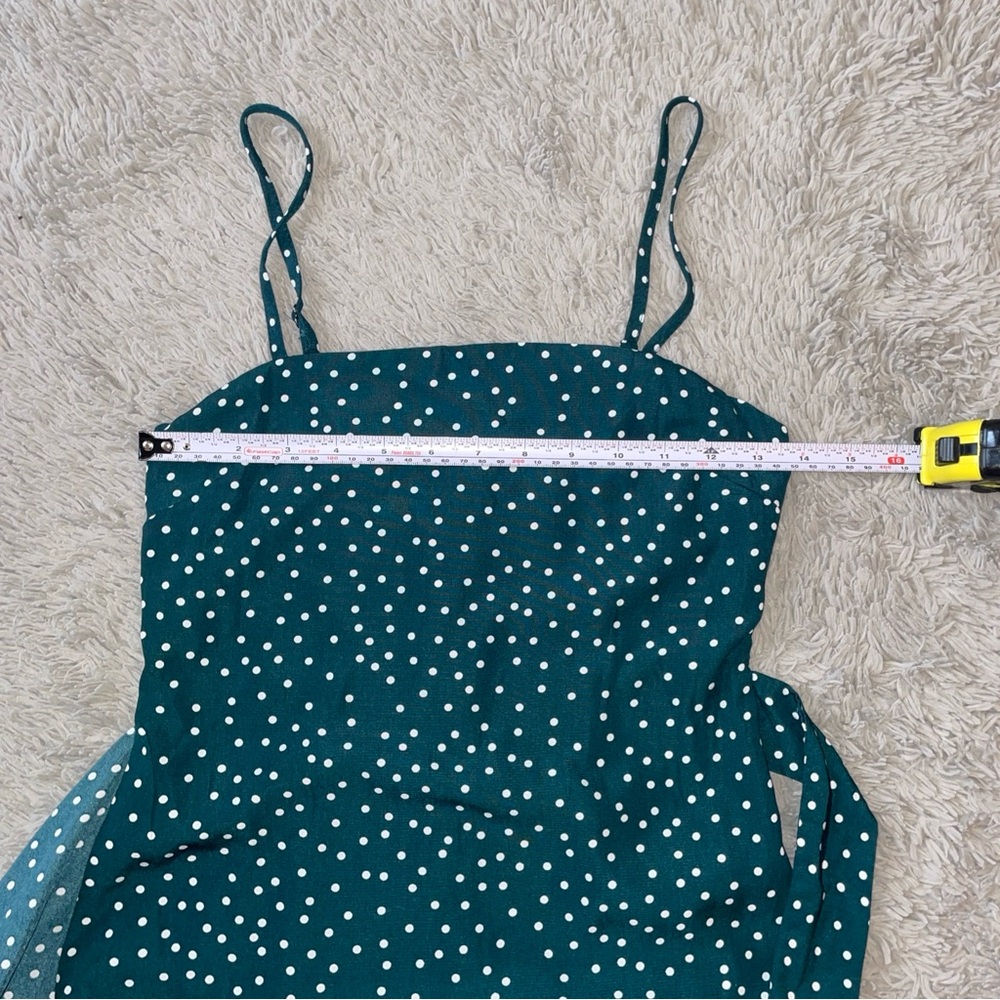 Princess Polly Caesura Mini Dress Women's Size 2 Teal Ruffle Hem Polka Dots - Picture 10 of 12